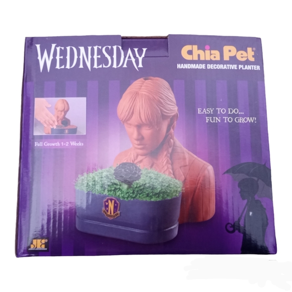 NIB Wednesday Chia Pet Handmade Decorative Planter + FREE GIFT - Picture 1 of 5